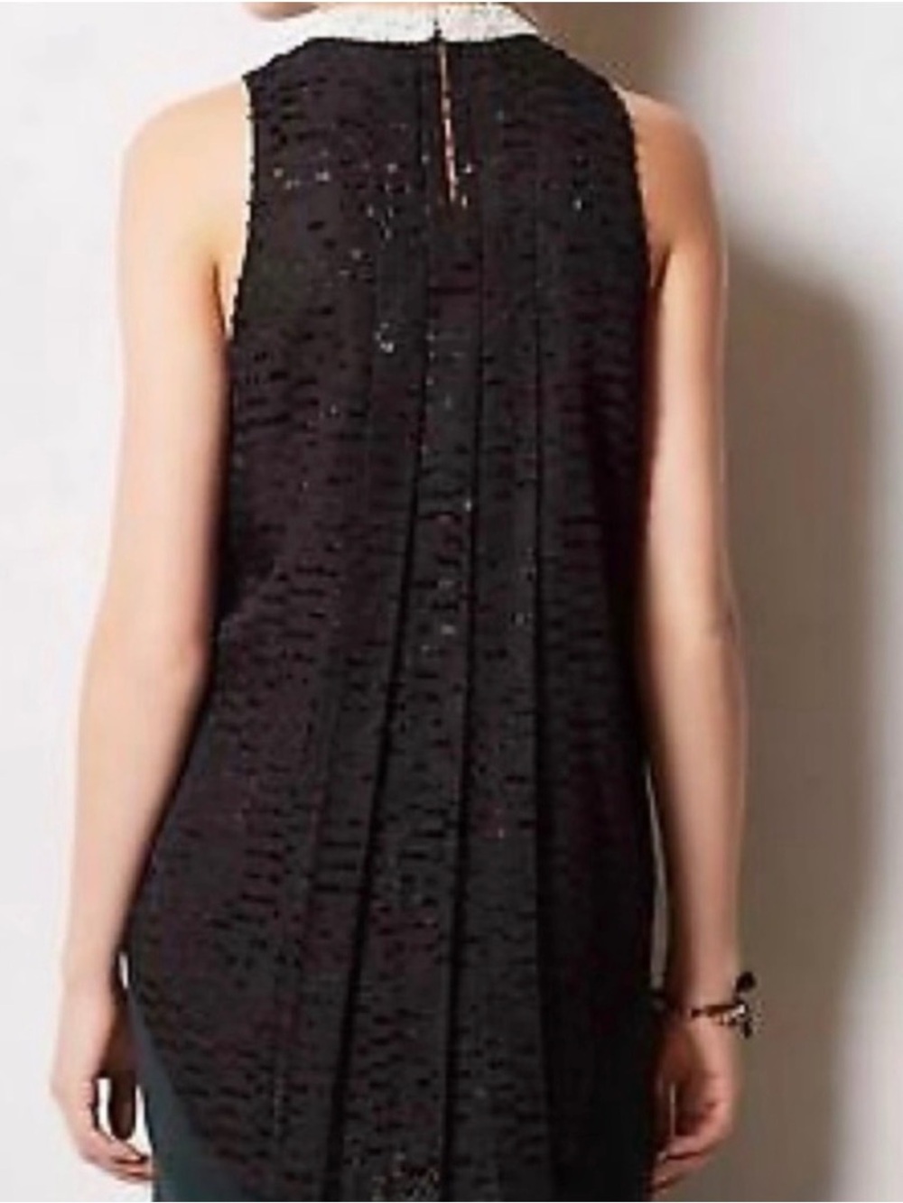 Sachin Babi Black Lace Pearl Beaded Mock Neck Hi-Low Swing Top 6 - Picture 5 of 8